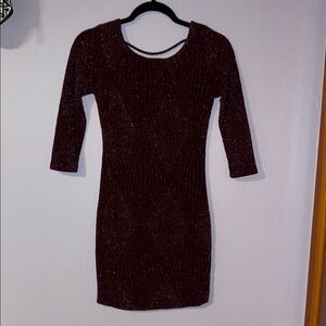 Trixxi Red Bodycon Mini Dress 3/4 Sleeve Crew Neck